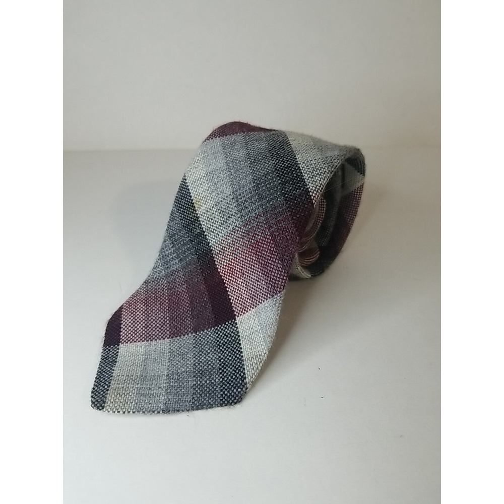 Principe Mens Neck Tie Gray Burgundy Plaid Acrylic RN43170 57x3.5 Classic Style